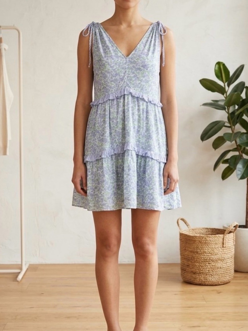 Rails Revolve Janelle Wildflower Floral Tiered Mini Dress Blue Green Size S Boho